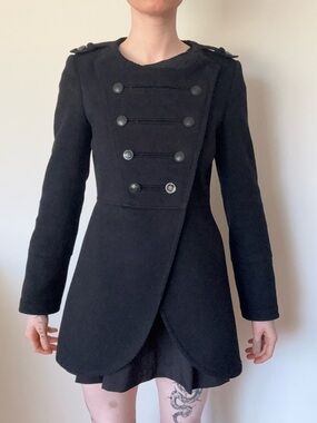 Vintage Black Double-Breasted Military-Style Pea Coat